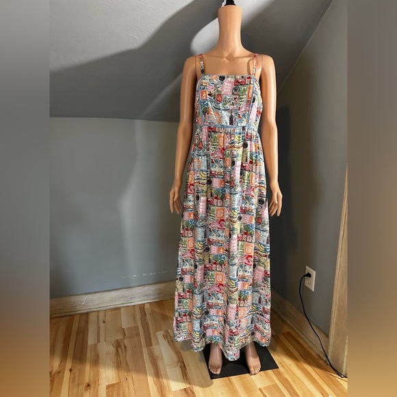 The Good Journey Piping-Trim Postcard Print Midi Dress Size 8 NWT - Picture 4 of 5